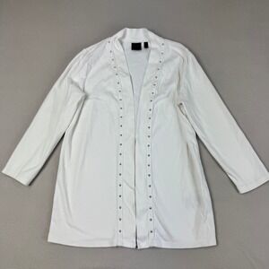 Rafaella Womens White Studded Open Front Cotton Cardigan Sweater Size Medium
